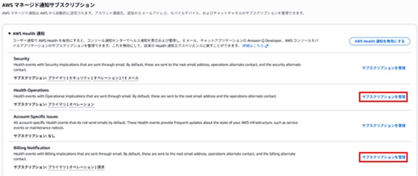 HealthOperationsおよびBillingNotificationサブスクリプションを追加クリック画像
