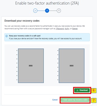 リカバリコードダウンロードおよびIhavesavedmyrecoverycodesボタン押下画像